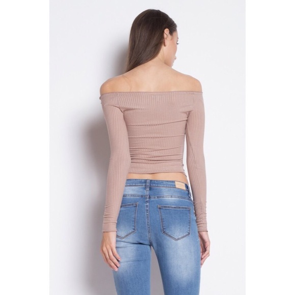RIBBED OFF THE SHOULDER CROP TOP - Picture 4 of 4